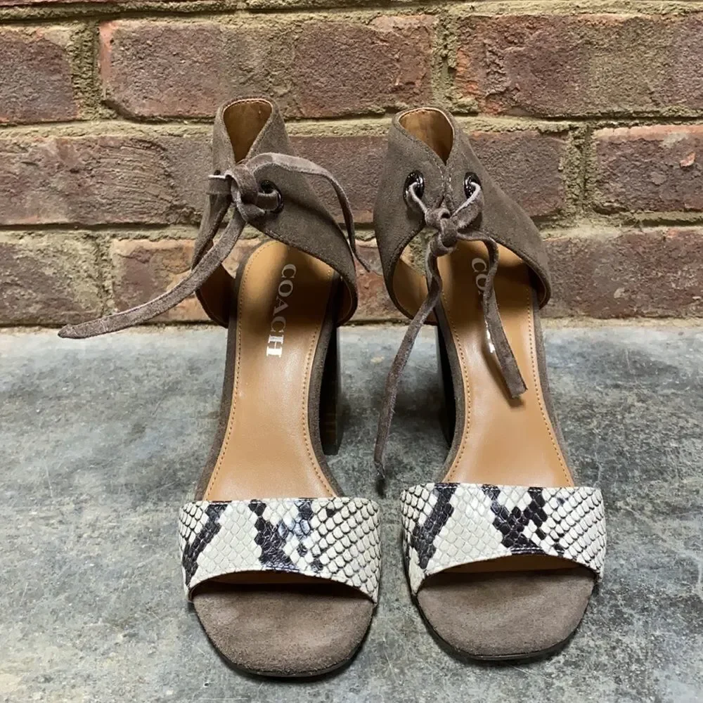 Coach Madison Lux Snake/Suede Block Heel Size 6.5